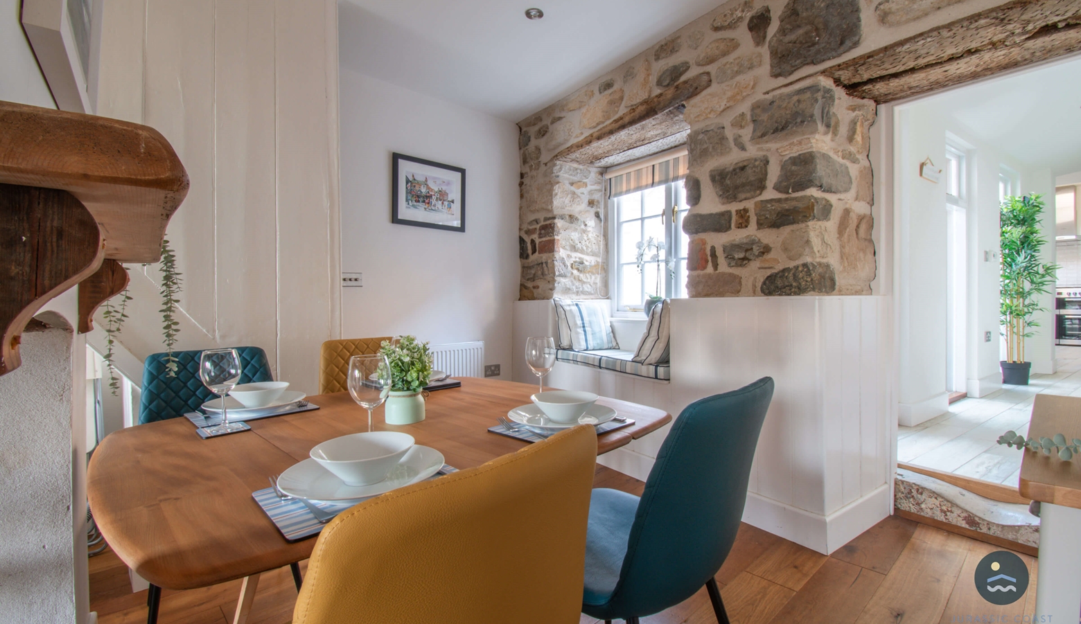 Dining area and fireplace