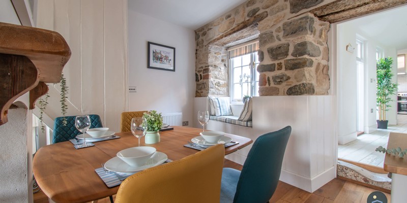 Dining area and fireplace