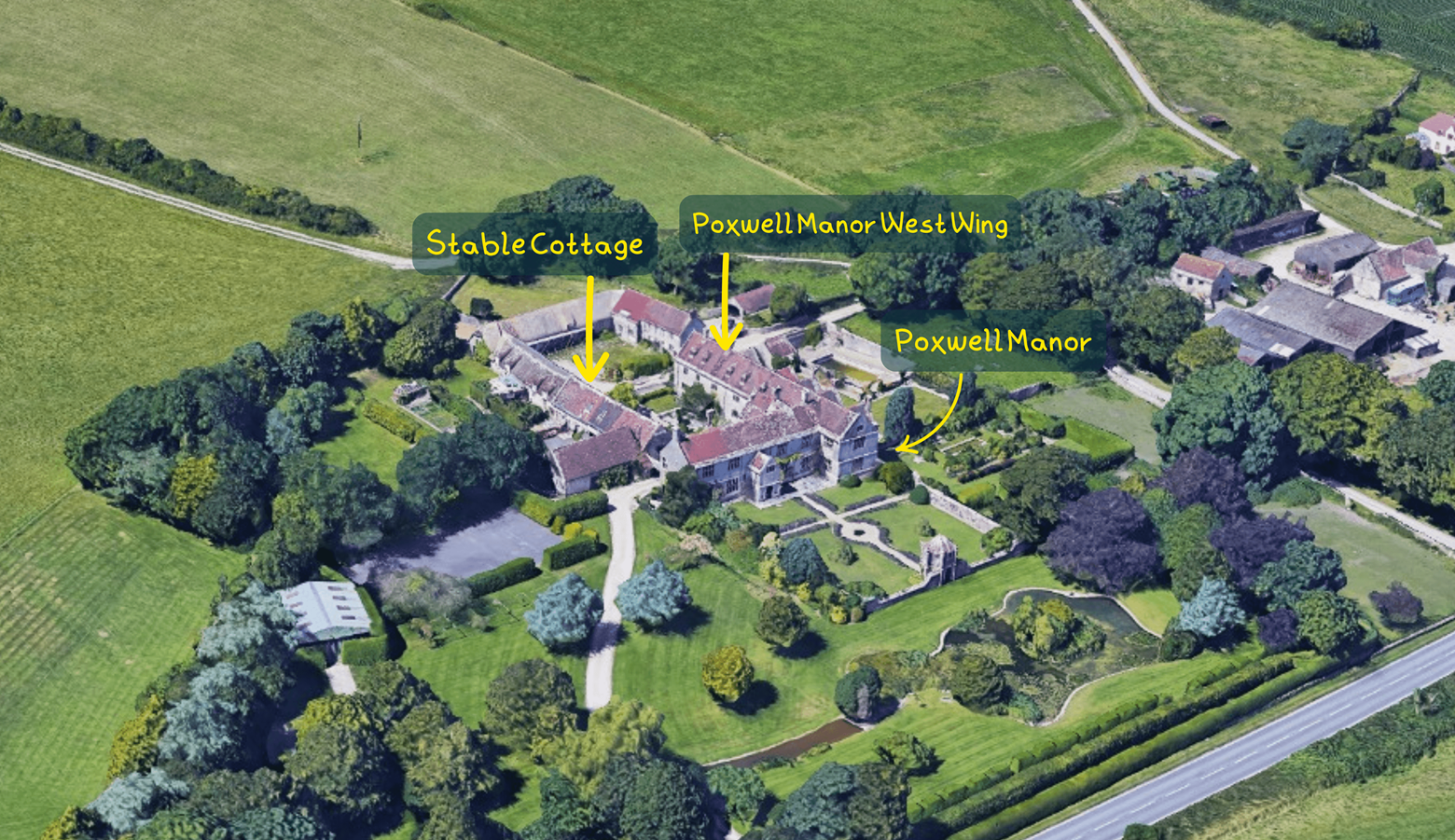 Aerial View of Stable Cottage at Poxwell Manor